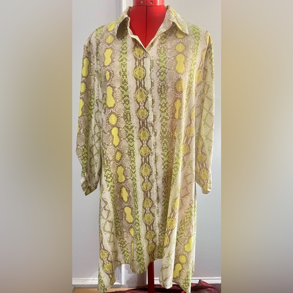 New with Tags Melissa Paige Yellow Green Patterned Long Sleeve Shirt Dress  xl - Picture 3 of 8